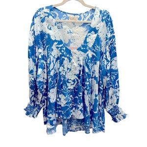 NWT House of Lacuna Lou Lou Blouse in Blue Floral